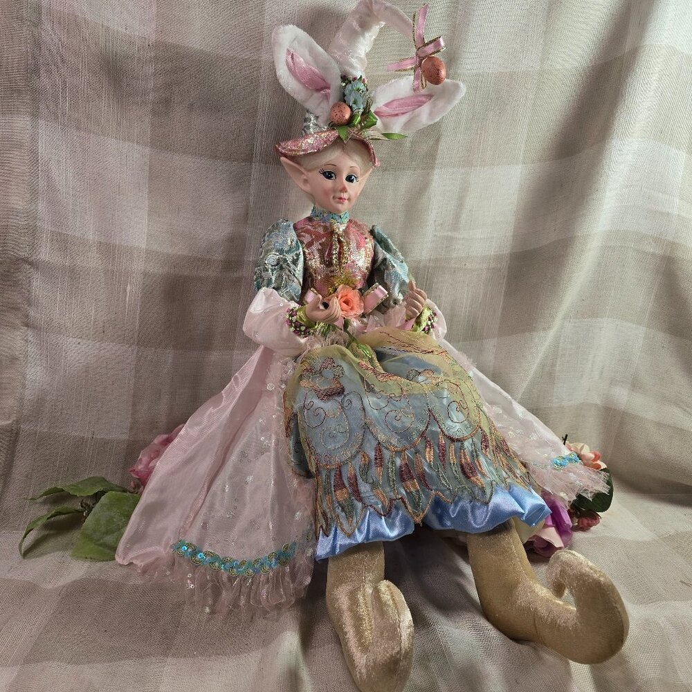 Cynthia Rowley Easter Elf Bunny Shelf Sitter Doll Tabletop Spring Pastel NEW